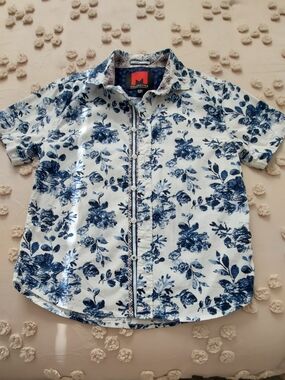 M-Selection Men’s White & Navy Floral Short Sleeve Shirt